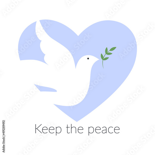 Dove as a symbol of peace in the heart. Peace in Ukraine. No war concept. Vector
