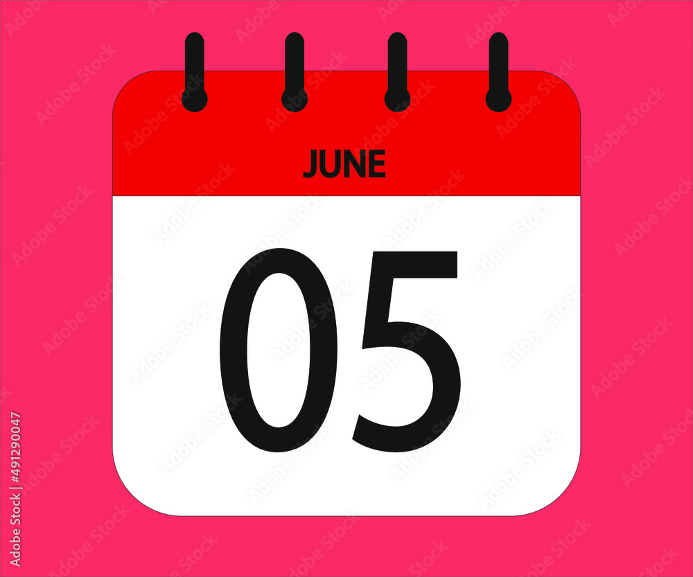 June 05th red calendar icon for days of the month June 05th red calendar icon for days of the month