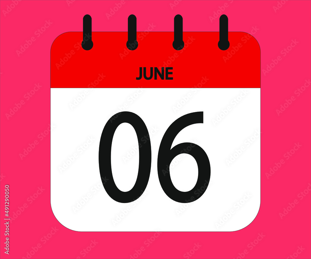 June 06th red calendar icon for days of the month June 06th red calendar icon for days of the month