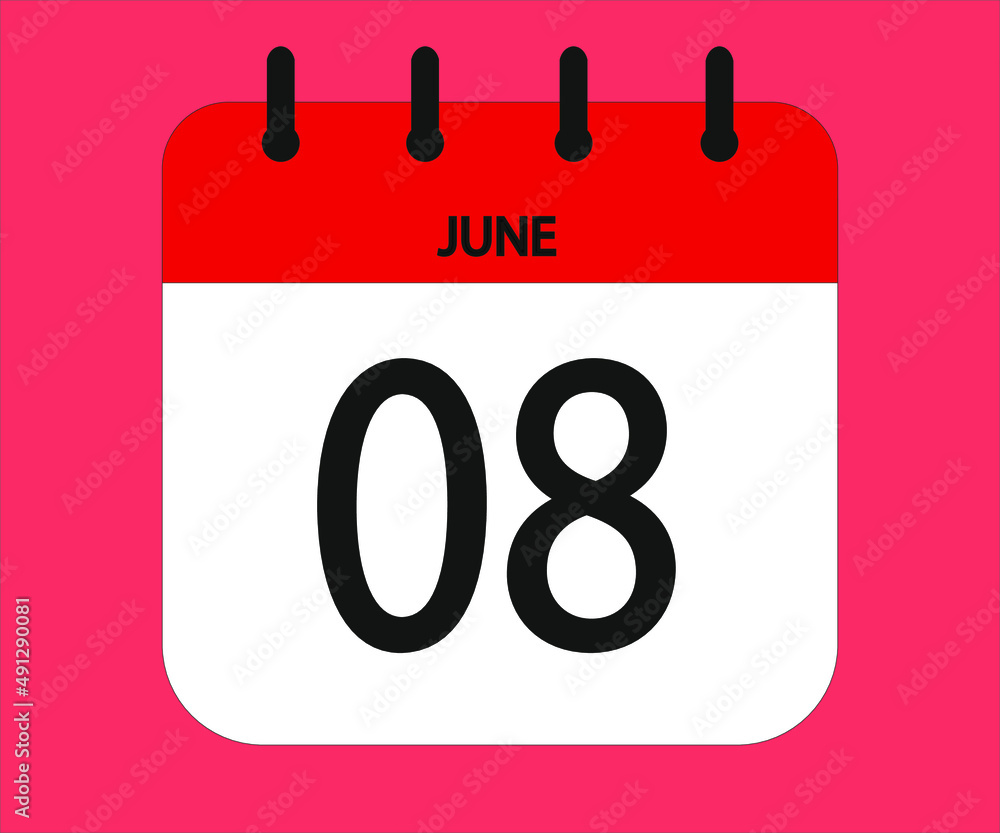 June 08th red calendar icon for days of the month June 08th red calendar icon for days of the month