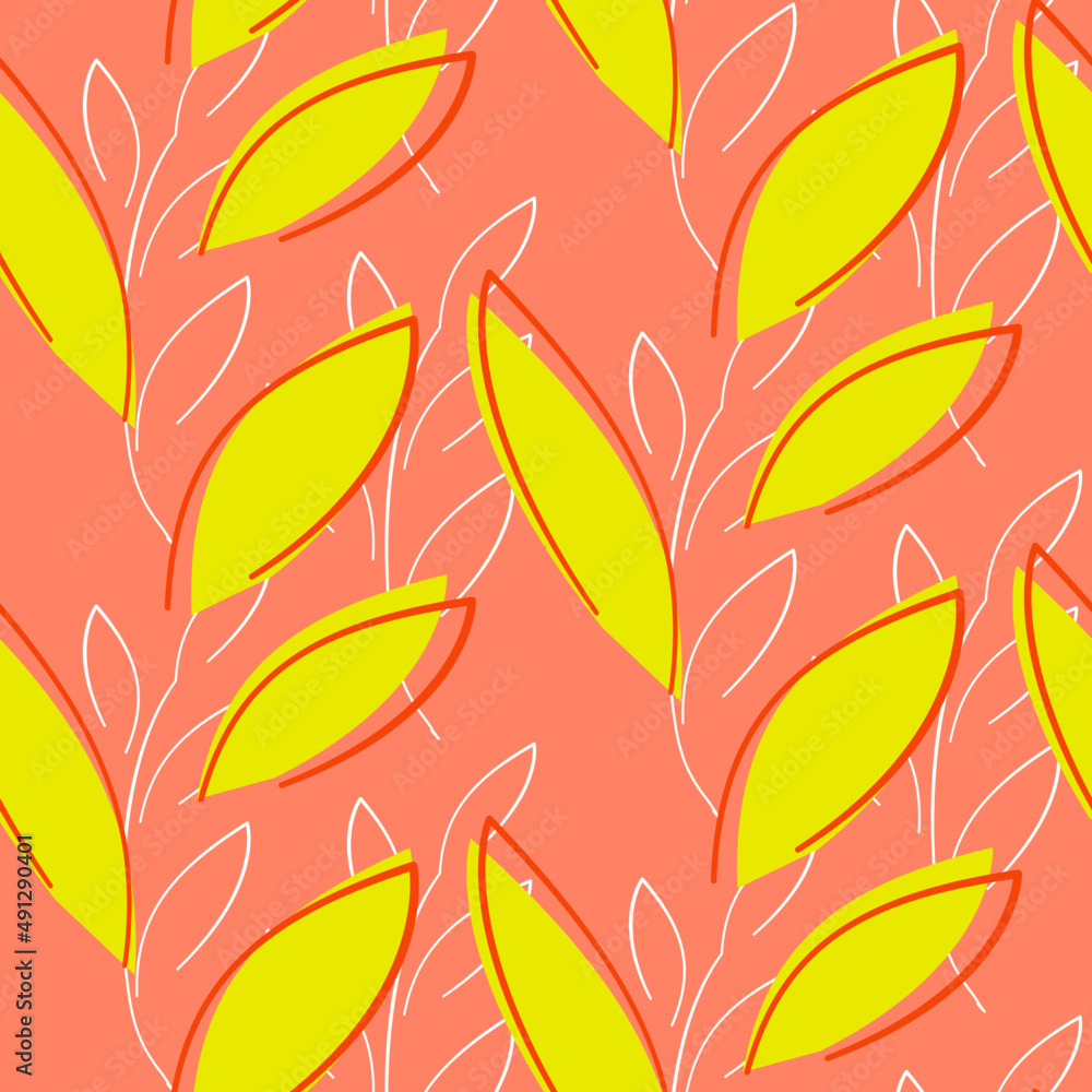 Vector seamless half-drop pattern, with leaves Vector seamless half-drop pattern, with leaves
