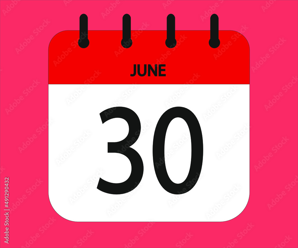 June 30th red calendar icon for days of the month June 30th red calendar icon for days of the month