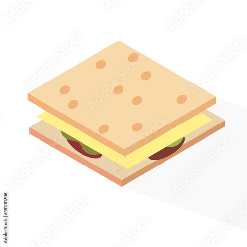 sandwich with cheese. Isometric illustration