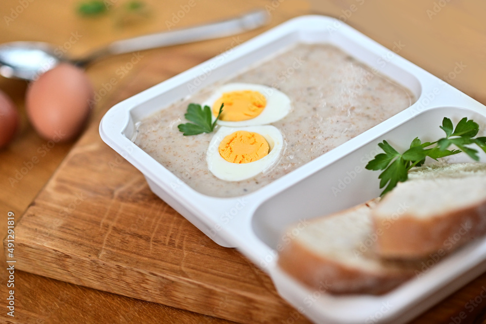 Tasty box diet. White borscht with egg, Easter. Tasty box diet. White borscht with egg, Easter.