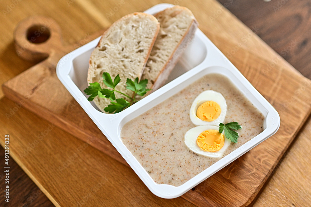Tasty box diet. White borscht with egg, Easter. Tasty box diet. White borscht with egg, Easter.