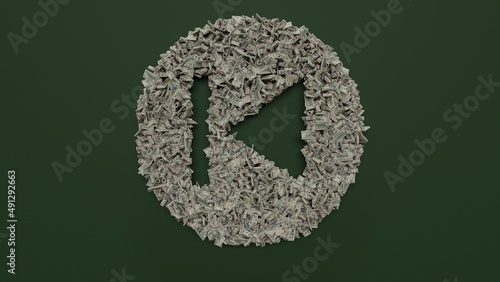 Obraz na plátně 3d rendering of dollar cash rolls and stacks in shape of symbol of previous on g
