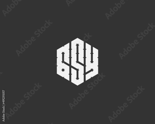 hexagonal geometric letter G S Y vector logo design illustration