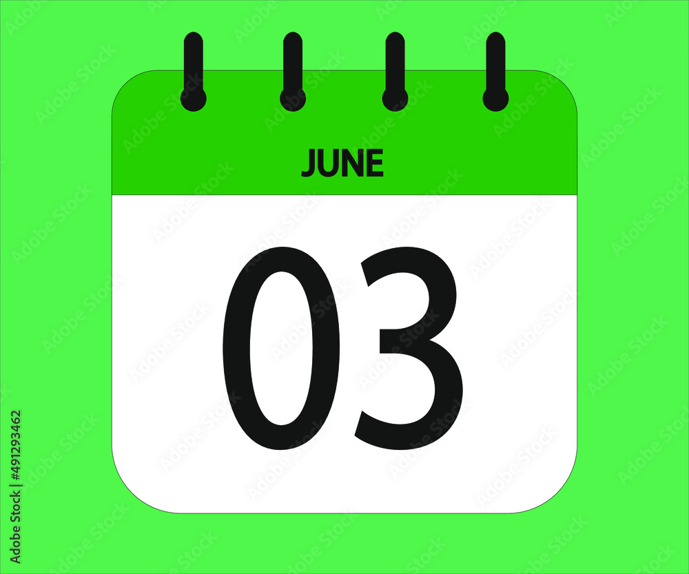 June 03th green calendar icon for days of the month June 03th green calendar icon for days of the month