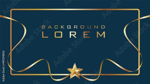 Luxury frame in dark blue background and golden ribbons with star. Vector illustration. Dimension 16:9.