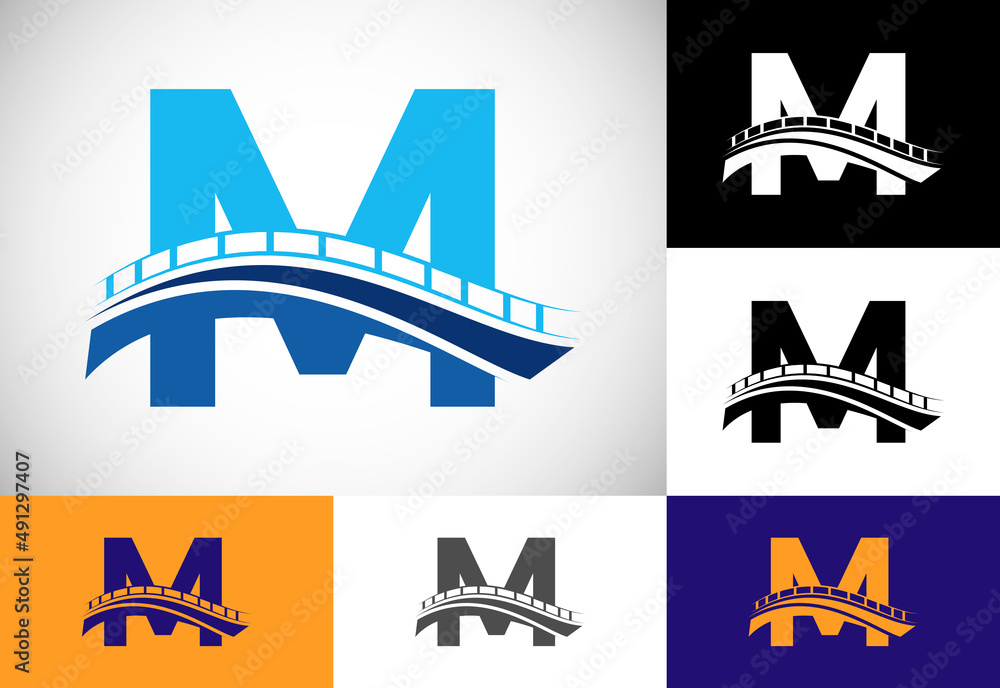 Fototapeta premium Initial M monogram letter alphabet with bridge sign. Abstract bridge logo design template. Modern vector logo for construction business and company identity.