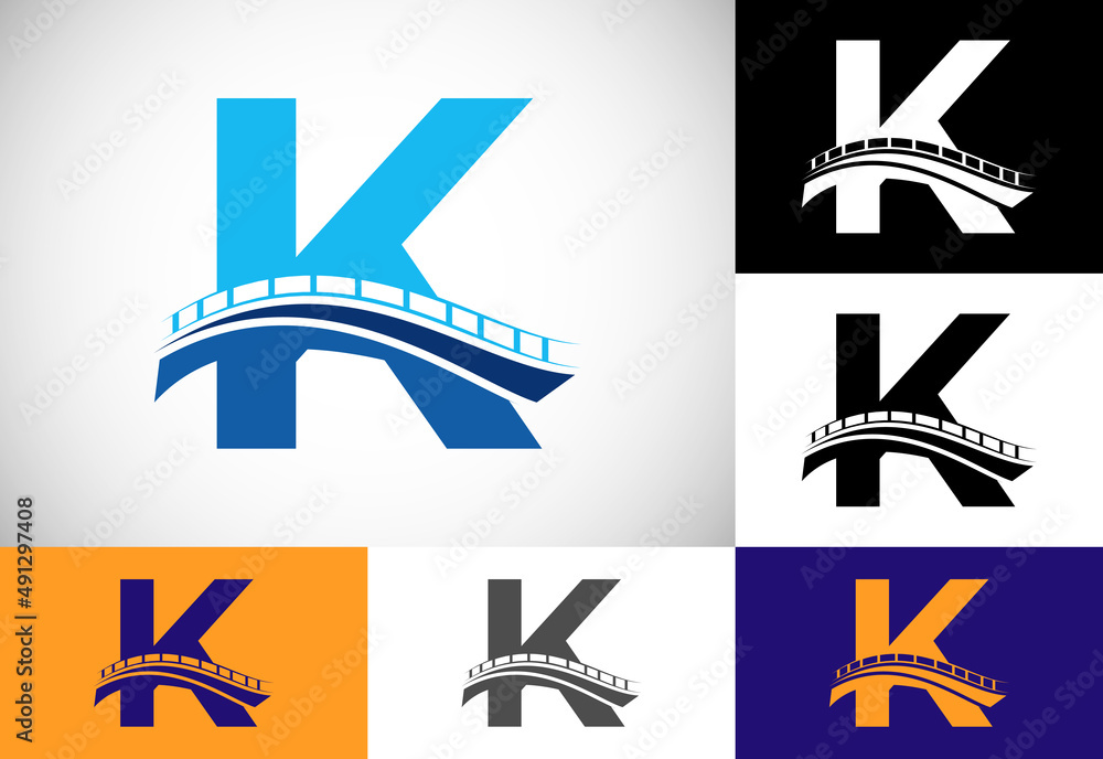 Initial K monogram letter alphabet with bridge sign. Abstract bridge logo design template. Modern vector logo for construction business and company identity. Initial K monogram letter alphabet with bridge sign. Abstract bridge logo design template. Modern vector logo for construction business and company identity.