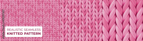 Seamless pattern with pink wool knit for website background, wallpaper, webpage backdrop, design. Knitted texture woolen fabric. Vector template of wool knitwear for romantic valentine greeting card. photo