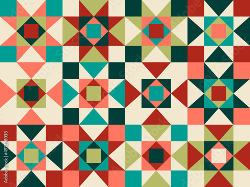 Seamless pattern with geometric motifs in 6 colors