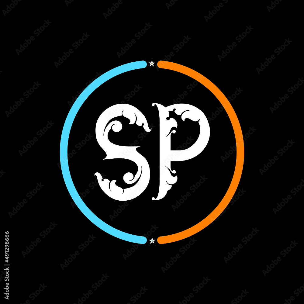 SP Letter Logo design. black background. SP Letter Logo design. black background.