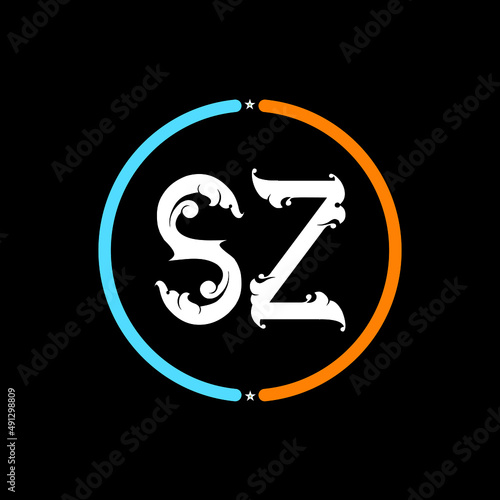 SZ Letter Logo design. black background.