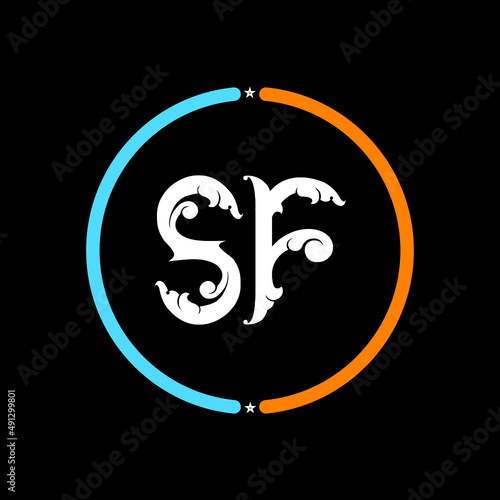 SF Letter Logo design. black background.