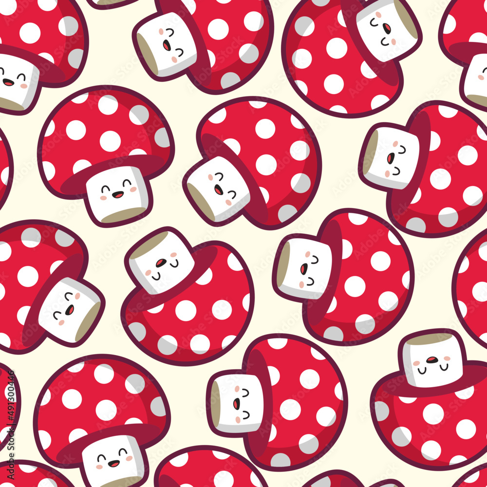 Cute Mushroom Characters Seamless Pattern Cute Mushroom Characters Seamless Pattern