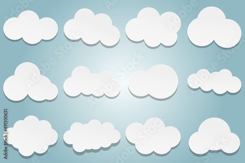 Clouds paper cut set. Vector illustration.