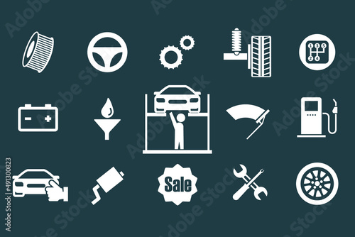 Vector white car wash icon set