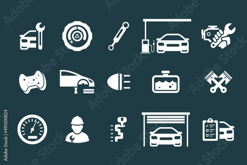 Vector white car wash icon set