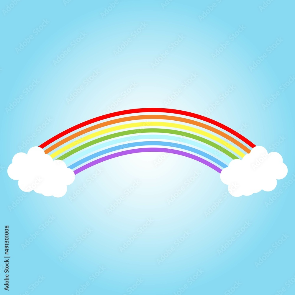 Obraz premium Rainbow and cloud on the white background. Vector illustration.