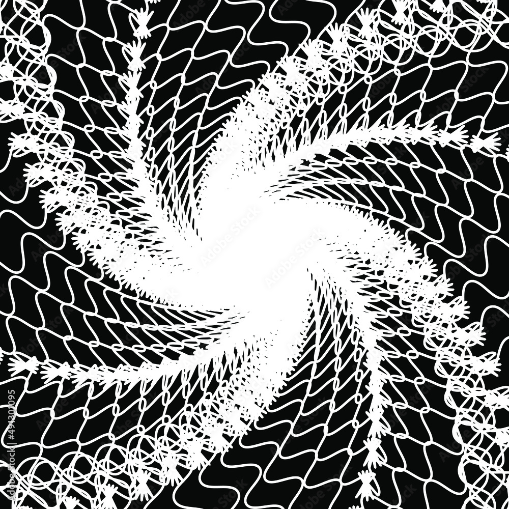 Distorted abstract lines, wireframe tunnel. The white wave spiral wavy ...