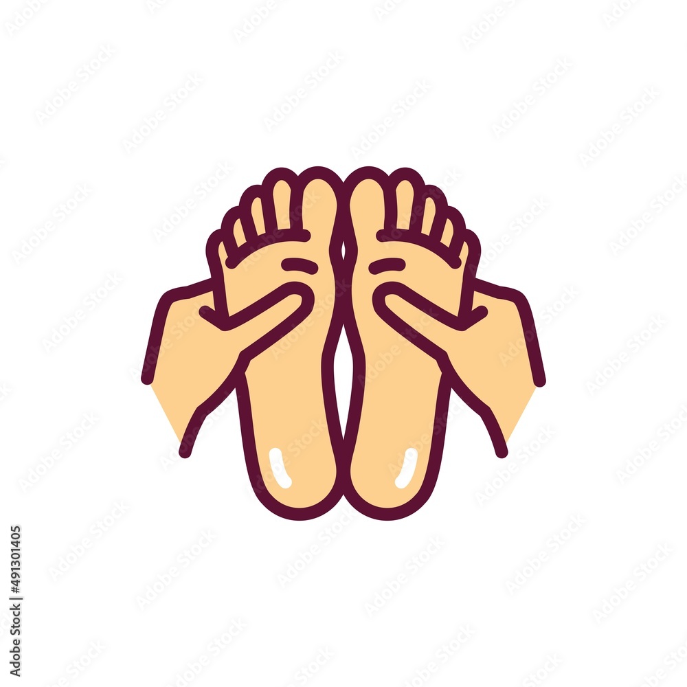Foot massage line color icon. Physiotherapy, acupuncture. Foot massage line color icon. Physiotherapy, acupuncture.