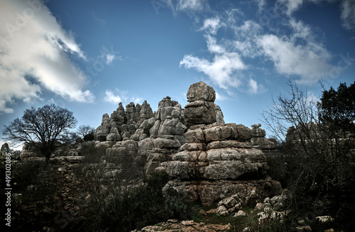 Antequera, Málaga, Spain . 01/2021  Torcal de Antequera Natural Park in the province of Malaga, Spain. Protected natural area of ​​karstic formations.  © Jose