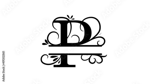 Letter P. Animated logo. Monogram, split letter P. Vintage style, twigs and leaves appear at logo. Letter on transparent background. You can insert a logo on any of your videos. Animation vector