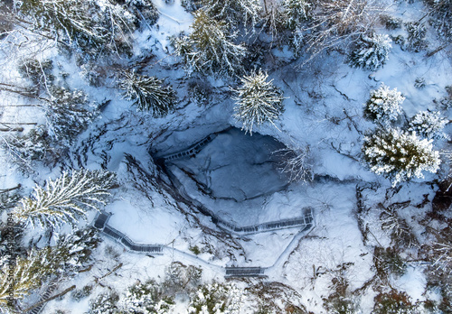 a top view with Scarisoara cave - Romania in winter photo