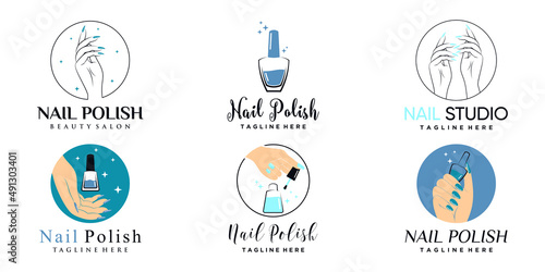 Set of nail polish icon logo with creative element and modern concept Premium Vector
