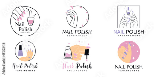 Set of nail polish icon logo with creative element and modern concept Premium Vector