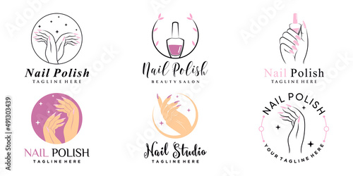 Set of nail polish icon logo with creative element and modern concept Premium Vector