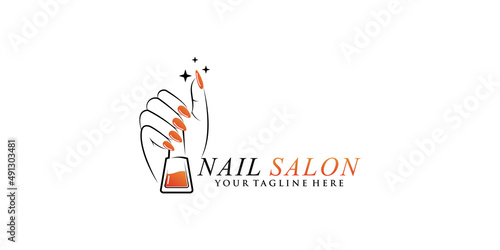 Beauty nail logo design for manicure and pedicure with creative concept Premium Vector