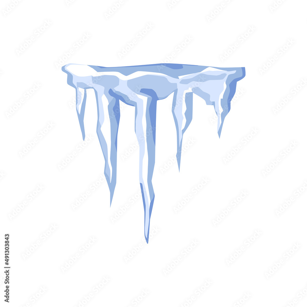Realistic icicles hanging down, cartoon vector illustration isolated on white background.
