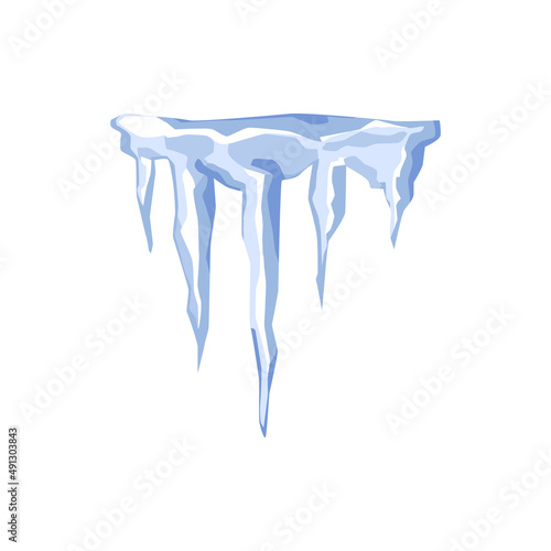 Realistic icicles hanging down, cartoon vector illustration isolated on white background.