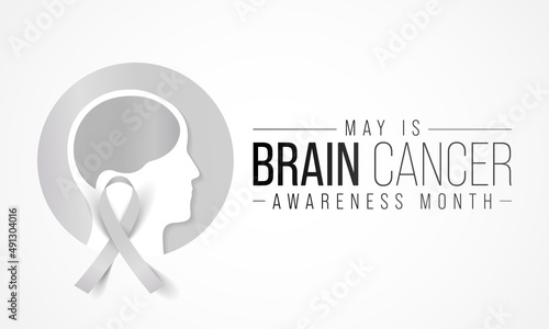 Brain Cancer awareness month is observed every year in May, overgrowth of cells in the brain that forms masses called tumors. They can disrupt the way body works. Vector illustration.