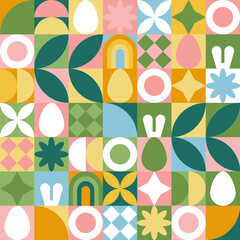 Fototapete Muster im skandinavischen Stil Nahtloses Muster des Ostern-Frühlingskaninchenvolksmosaiks  © Cienpies Design