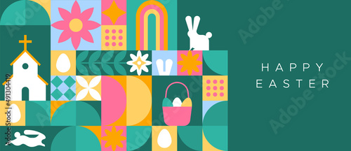 Happy easter geometric folk spring mosaic card