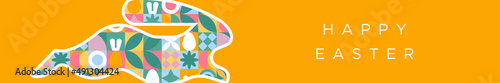 Happy easter color rabbit geometric spring banner