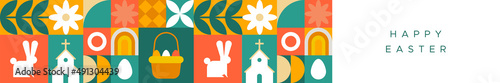 Happy easter spring nature rabbit mosaic banner