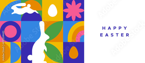Happy easter abstract spring rabbit mosaic banner