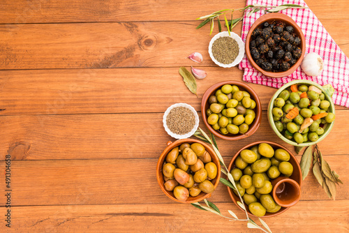 Still life with different varieties of olives