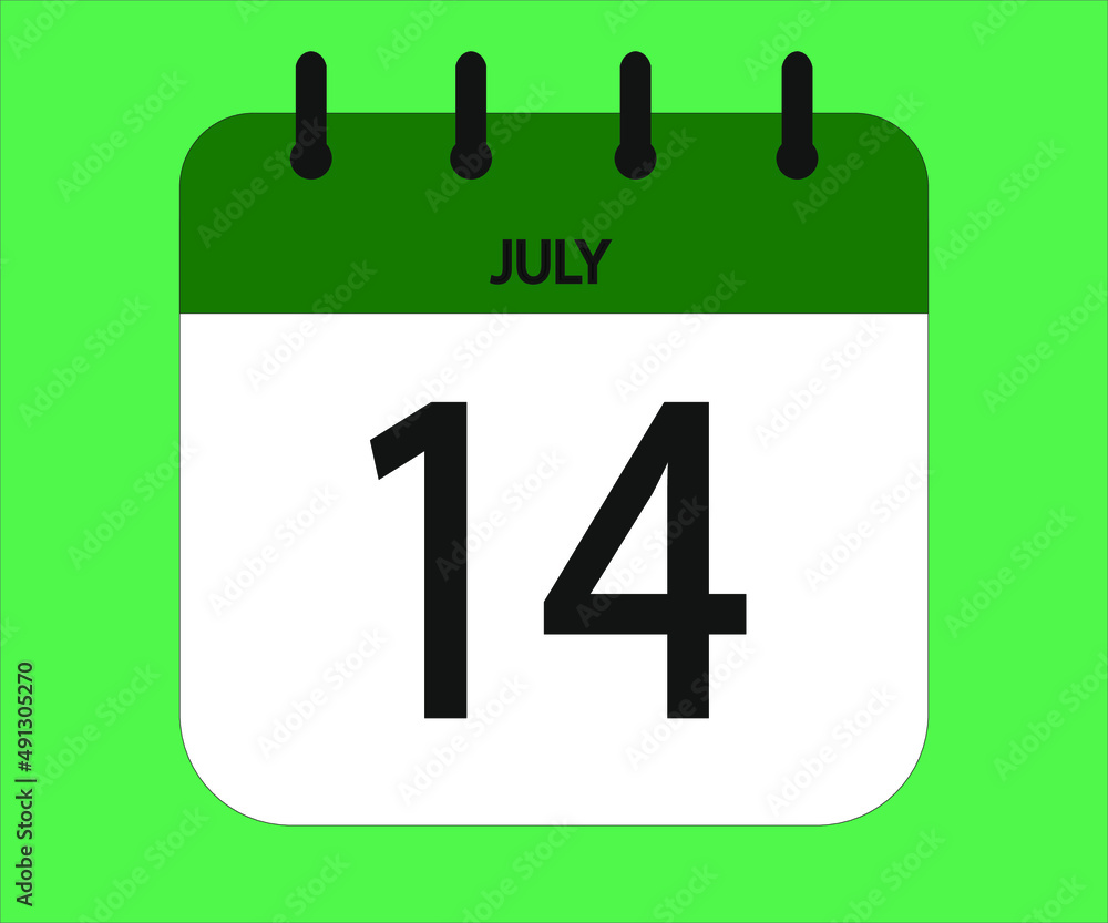 July 14th green calendar icon for days of the month July 14th green calendar icon for days of the month