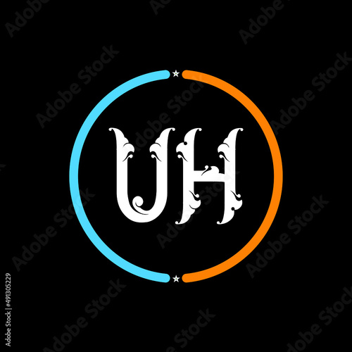 UH Letter Logo design. black background.