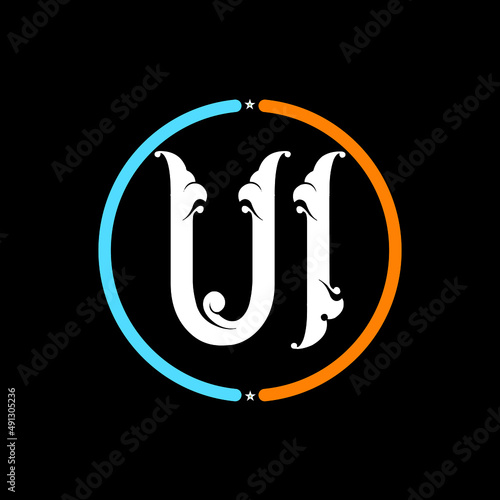 UI Letter Logo design. black background.