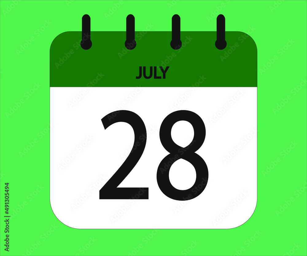 July 28th green calendar icon for days of the month July 28th green calendar icon for days of the month