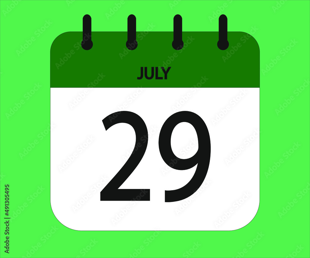 July 29th green calendar icon for days of the month Stock Vector