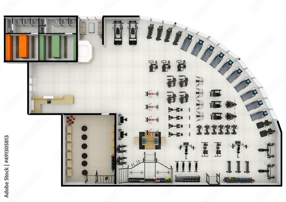 Floor plan gym. Fitness center 3d illustration. Fitness. Gym. Fitness
