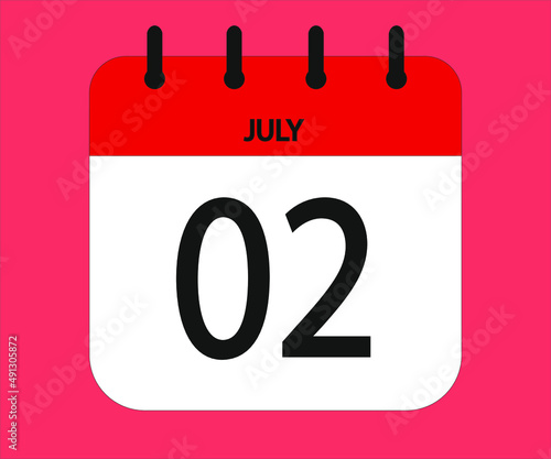 July 02th red calendar icon for days of the month photo